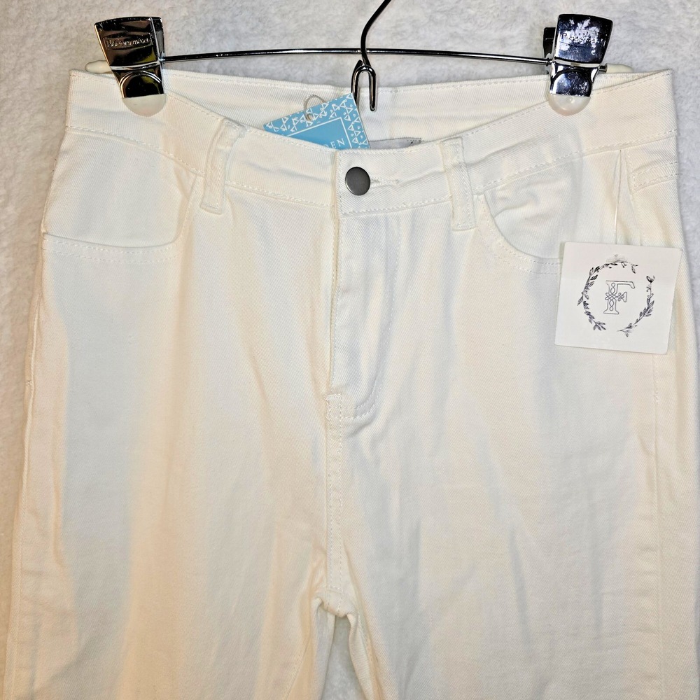 Womens White Raw Hem Flare Fairy Cottage Jean Cropped Small 28x26 Festival Indie - Picture 2 of 12